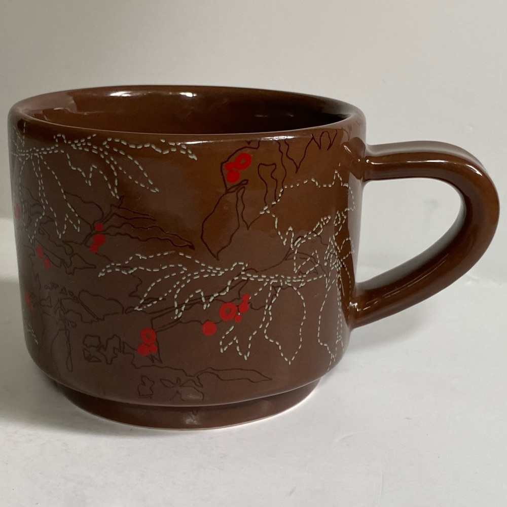 Starbucks Mug 2009 Brown Red Cherry Blossoms EUC Coffee Cup Ceramic Leaves